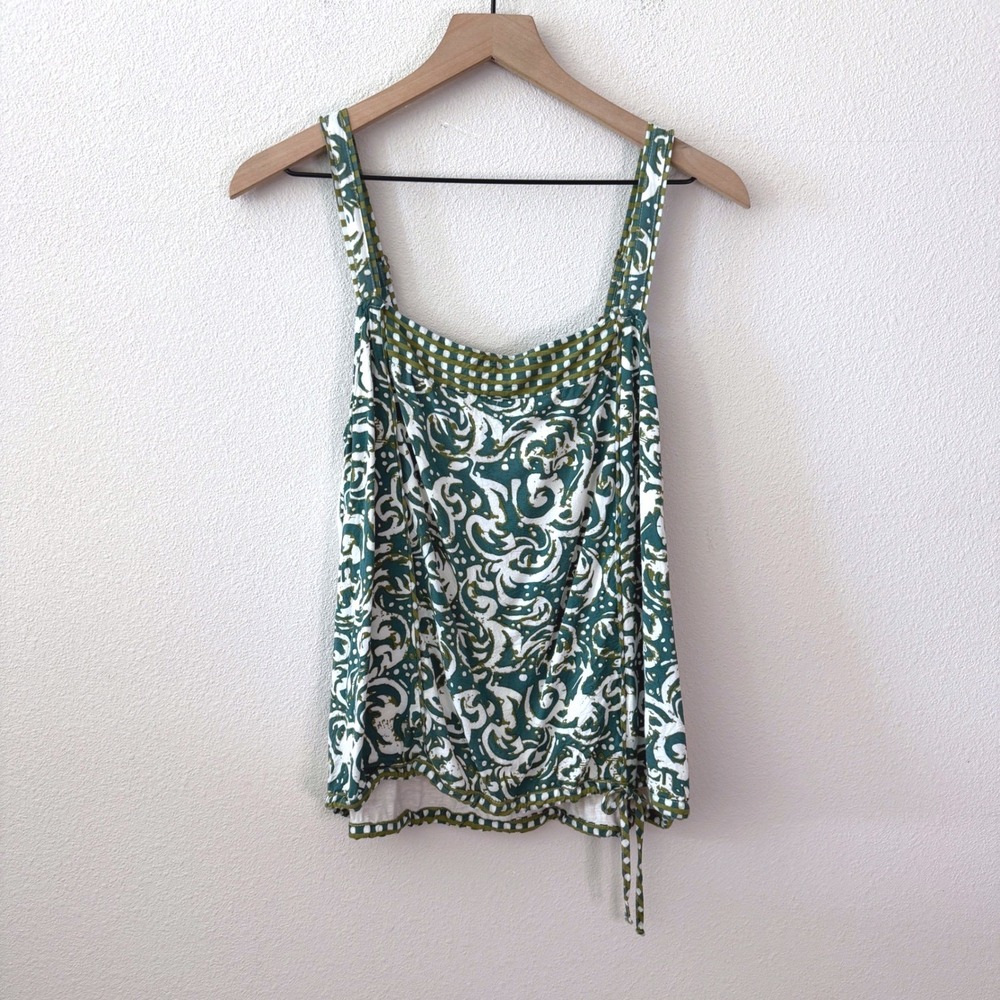 TINY Womens Cami Tank Size L Boho Coastal Summer Anthropology Green Patchwork